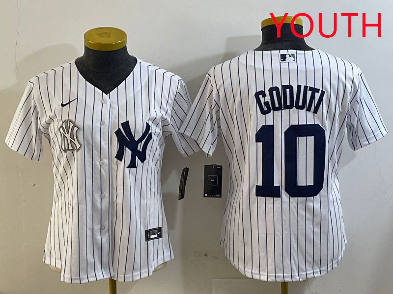 Youth New York Yankees 10 Goduti White Stripe 2025 Nike MLB Jersey style 4